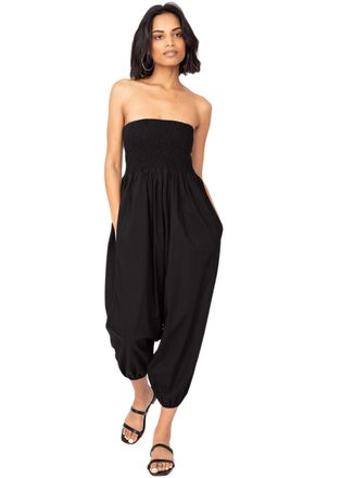 Likemary Petite Harem Pants Women Jumpsuits - Convertible Capri Length Pulls Down into Elastic Waist Black Trousers Short Leg - Black L