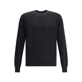 Fendi Round-neck Knitwear, male, Black, Size: L Ribbed Wool Sweater