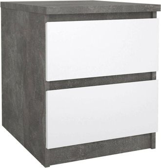 Dmora Mesa de noche Garance, Cómoda baja, Mesilla de noche, Estante de la cama, 50x40 h50 cm, Cemento y Blanco brillante - Dmora