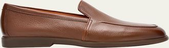 Santoni Mens Malibu Grained Leather Rubber-Sole Loafers
