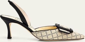 Manolo Blahnik 70mm Mayslibi Raffia Slingback Pumps