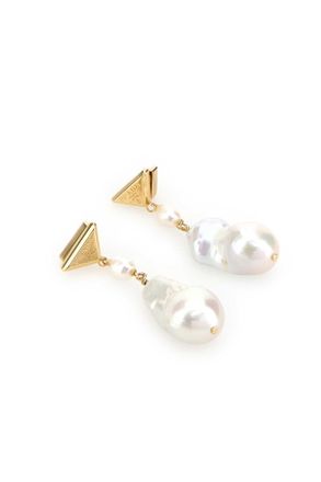Prada Pearl and Metal Drop Earrings - Gold