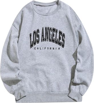 Generic Casual Los Angeles Sweatshirt Printed Crewneck Cotton Long Sleeves Tops Ladies Sweatshirt Club Basic Tee Shirt Casual Jumper Tops fit Teenage Girl Gre