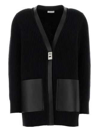 Ferragamo V-neck cardigan - women - Wool/CALFSKIN - L - Black