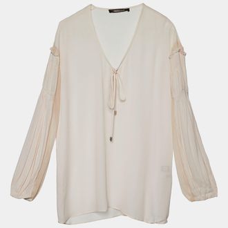 Roberto Cavalli Pink Chiffon Pleated Trim Detail Top
