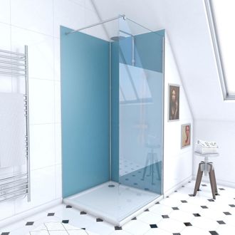 Aurlane Pack Ducha 90x90 - Paneles Azul/cromato + Plato + Mampara Esmerilada