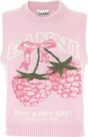 Ganni Graphic Crewneck Truien - Dames - Ronde hals truien - Veelkleurig - S - Wol - Truien & Vesten