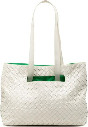 Bottega Veneta Green White Leather Shoulder Bag Tote Bag (Pre-Owned)