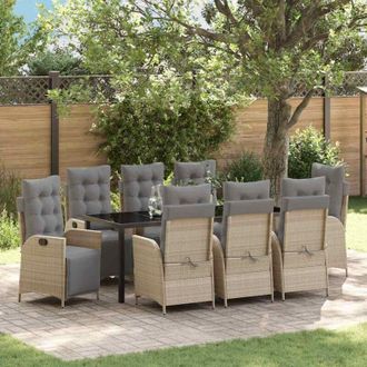 vidaXL Conjunto De Comedor De Jard&iacute;n 9 Pcs Beige Rat&aacute;n Sint&eacute;tico Vidaxl