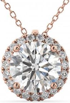 Allurez Halo Round Moissanite & Diamond Pendant Necklace 14k Rose Gold (1.89ct)