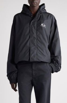 Balenciaga Logo Hooded Windbreaker Jacket in 1000 Black at Nordstrom, Size Xx-Small