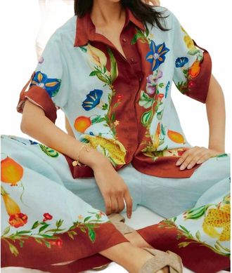 Alemais Dahlia Floral Linen Shirt In Blue