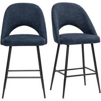 Miliboo Sgabelli da bar in tessuto effetto velluto blu scuro testurizzato H65 cm (set di 2) COSETTE