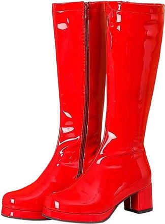 Generic Womens High Boots Patent Leather Waterproof Knee Boots Party Shoes