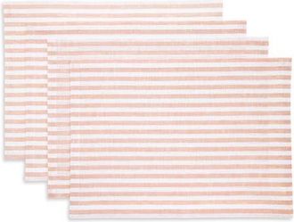 Solino Home Linen Placemats Set of 4, 14 x 19 Inch for Dining Table, Holiday and Everyday Table Decor - Amalfi Stripe in Coral And White at