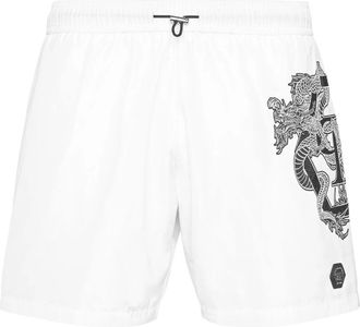 Philipp Plein Shorts Dragon - Heren - Strandmode - Wit - 2XL - Polyester - Badmode