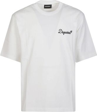 Dsquared2 Signature T-Shirt met losse pasvorm - Heren - T-shirts - Wit - 2XL - Katoen - Tops