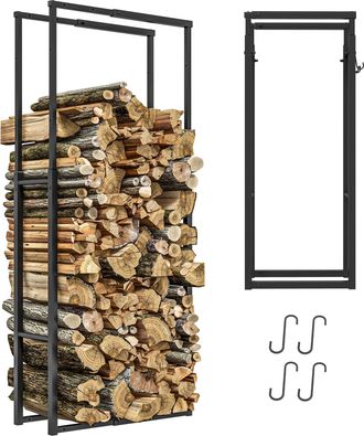 OEM Soporte Para Le&ntilde;a Extensible Le&ntilde;ero Con 4 Ganchos Para Interior Y Exterior 40-65x25x100-150 Cm Carga 100 Kg Negro