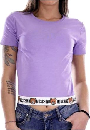 Moschino Teddy Logo Katoenen T-shirt - Dames - T-shirts - Paars - S - Katoen - Tops