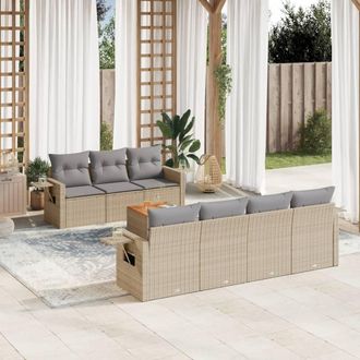 vidaXL Vidaxl - Juego De Sof&aacute;s De Jard&iacute;n Con Cojines Beige 8 Pzas Rat&aacute;n Pe