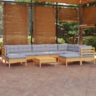 vidaXL Juego De Muebles De Jard&iacute;n 10 Pzas Y Cojines Madera Maciza Pino Vidaxl