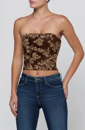L'agence Paulette Strapless Crop Corset Top in Brown Floral Tapestry at Nordstrom, Size 12