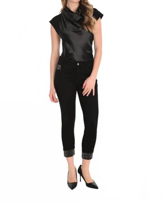 Frank Lyman Design Denim Embellished Ankle-Length Pant In Black
