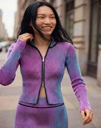 Desigual Giacca in maglia viola con doppia zip