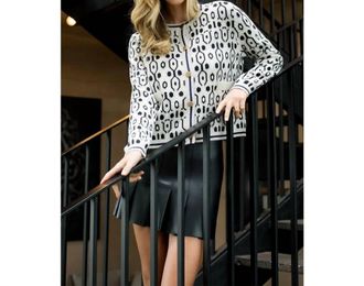 THML Clothing Geometric Pattern Knit Cardigan In Soft Beige