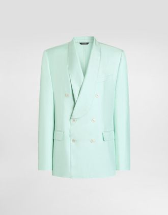 Dolce & Gabbana Sicilia Light Double-breasted Jacket In Silk Twill - Man Suits And Blazers Azure 46