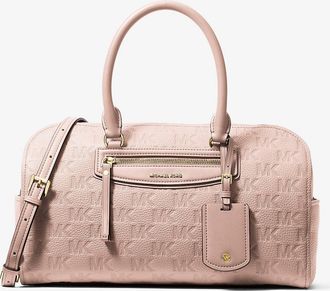 Michael Kors Jet Set Travel Medium Logo Embossed Leather Duffel Crossbody Bag