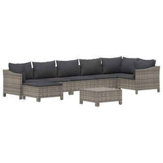 vidaXL Set De Muebles De Jard&iacute;n 8 Pzas Y Cojines Rat&aacute;n Sint&eacute;tico Gris Vidaxl