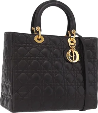 Dior Lady Dior Cannage Quilt Denim Brown Leather Handbag (Pre-Owned)