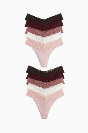 H&M 10-pack Lace Thong Briefs in Light Pink/burgundy at Nordstrom, Size X-Small