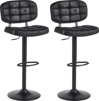 Beliani Conjunto De 2 Sillas De Bar Giratorias Y Regulables En Altura Estilo Retro Tapizados En Gamuza Sint&eacute;tica Negro Tilton