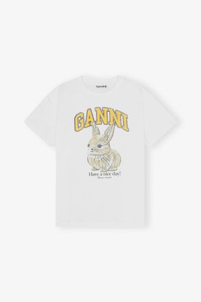 Ganni White Relaxed Jersey Bunny T-shirt - Size XS Organic Cotton