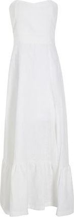 8 by YOOX LINEN BANDEAU FRONT-SLIT LONG DRESS