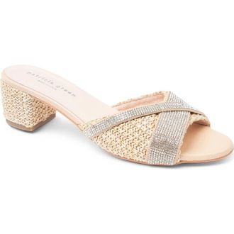 Patricia Green Milan Crystal Block Heel Slide Sandal in Natural Raffia at Nordstrom, Size 10