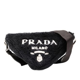 Prada Tweedehands Spugna Terry Cloth Triangle Logo Schoudertas