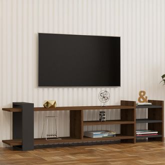 Dmora Mueble Para Tv Zubiena, 2 Estantes, 5 Compartimentos, Soporta 40 Kg, 156x30x40h Cm, Color Nogal Marr&oacute;n