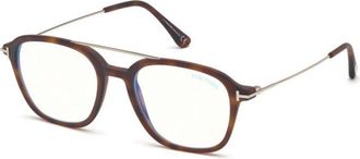 Tom Ford Eyeglasses Rectangle Full Rim, Havana/gold Frame And Clear Blue Light Lens Lens Ft5610-B056