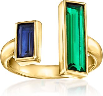 RS Pure by Ross-Simons Lab-Grown Emerald and. Lab-Grown Sapphire Wrap Ring in 18kt Gold Vermeil