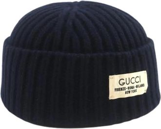 Gucci Pre-owned Gebreide Muts Wollen Hoed - Heren - Vintage Accessoires - Blauw - ONE Size - Wol - Vintage