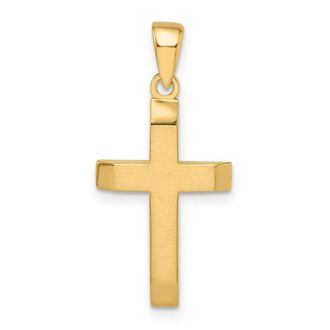 Diamond2Deal 14k Yellow Gold Satin Polished Beveled Small Latin Cross Pendant