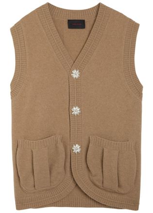 Simone Rocha Simone Rocha Faux Pearl-embellished Wool-blend Vest - Camel - XL