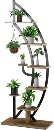 Costway Costway - Estanter&iacute;a Met&aacute;lica Para Plantas De 7 Niveles/estanter&iacute;a Curvada En Forma De Media Luna Con Gancho Superior, Dispositivo Antivuelco, Para Fl
