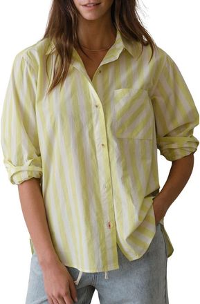 Marine Layer Jane California Relaxed Stripe Cotton Poplin Button-Up Shirt in Lime Stripe at Nordstrom, Size X-Large
