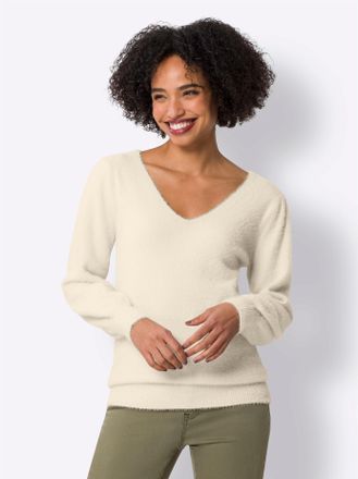 Heine V-Ausschnitt-Pullover HEINE Pullover, Damen, Gr. 34, beige (champagner), 54% Polyamid, 30% Viskose, 16% Polyester, unifarben, Pullover V-Ausschnitt-Pu