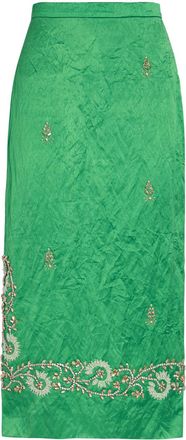 Erdem Embellished Crinkled Satin Midi Pencil Skirt - Green - 12 (UK12 / M)
