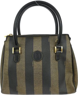 Fendi Vintage Pequin Convertible Zip Tote Coated Canvas Brown Canvas Handbag (Pre-Owned)